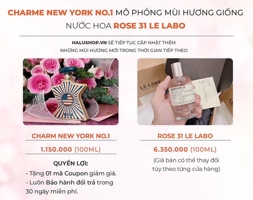 nước hoa charme new york no1 có mùi hương giống nước hoa Rose 31 Le Labo