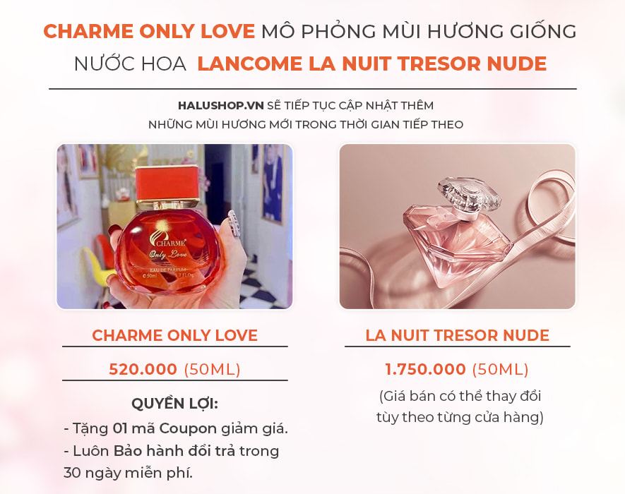nước hoa charme only love có mùi hương giống nước hoa lancome la nuit tresor nude