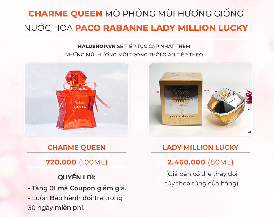 nước hoa charme Queen có mùi hương giống nước hoa lady million lucky
