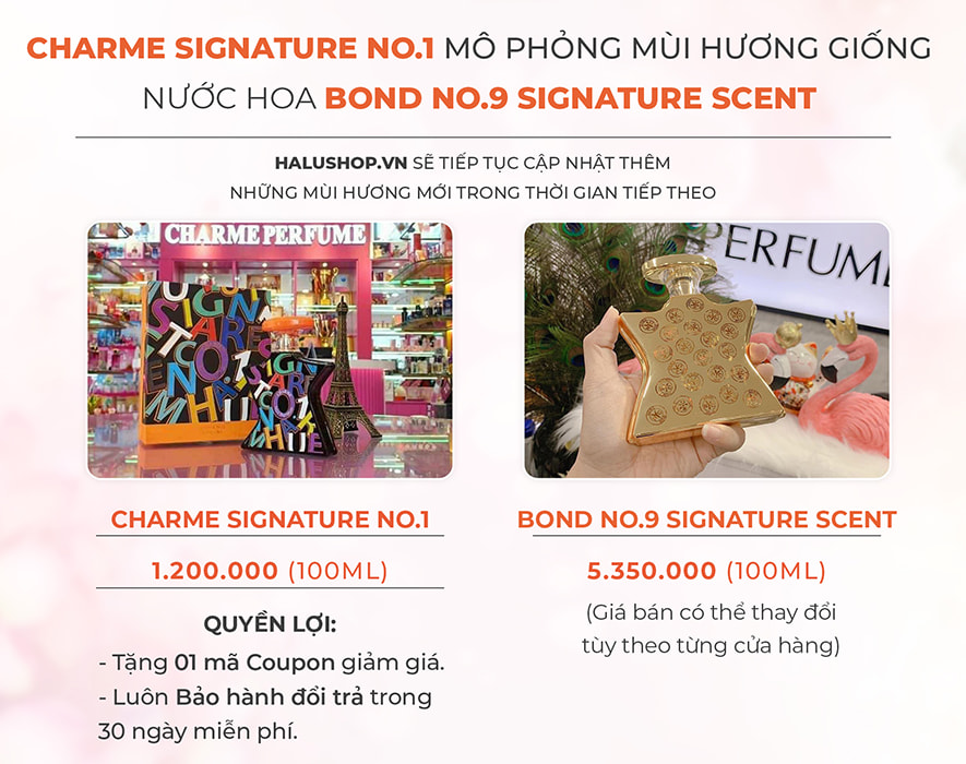 nước hoa charme signature no1 có mùi hương giống nước hoa Bond No9 Signature Scent