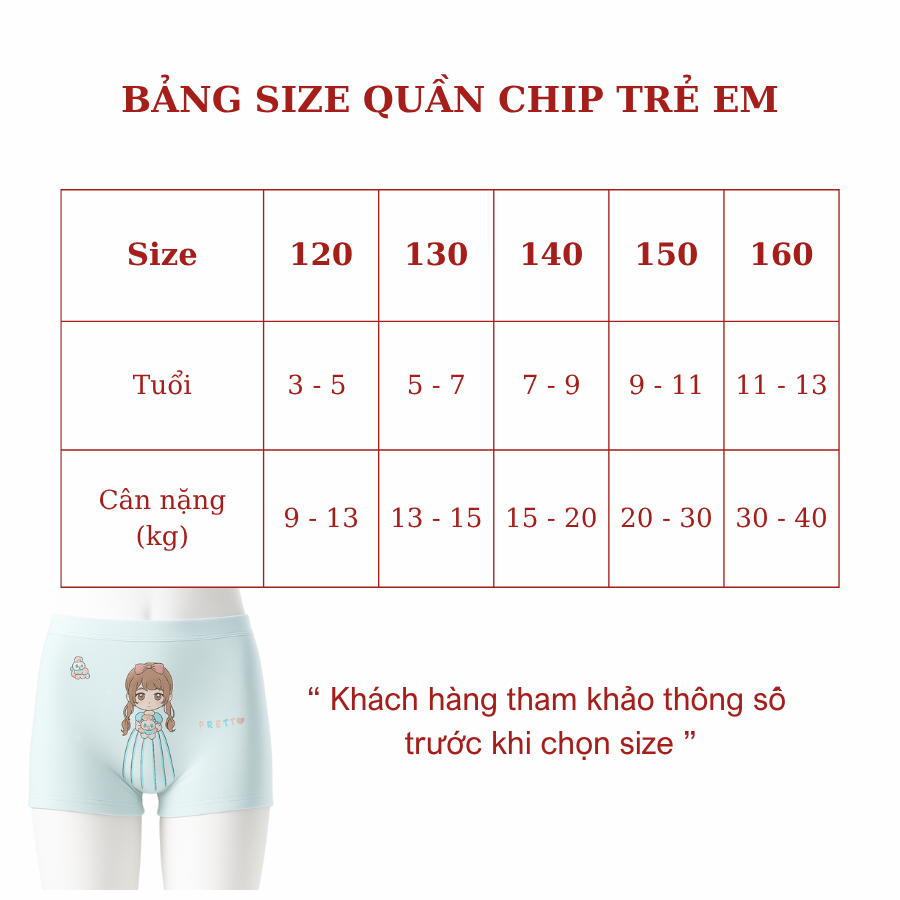 bảng size quần chip bé gái