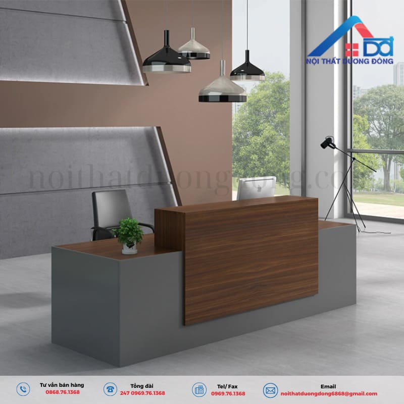 Quầy lễ tân gỗ công nghiệp hiện đại