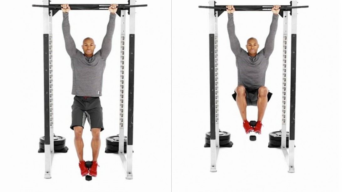 Bài tập nâng tạ ở trên thanh xà đơn (Weighted hanging leg and hip raise)