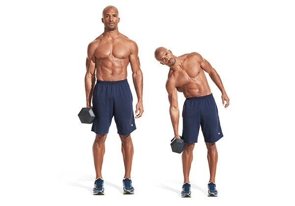 Bài tập đứng thẳng và gập hông cùng với tạ đơn