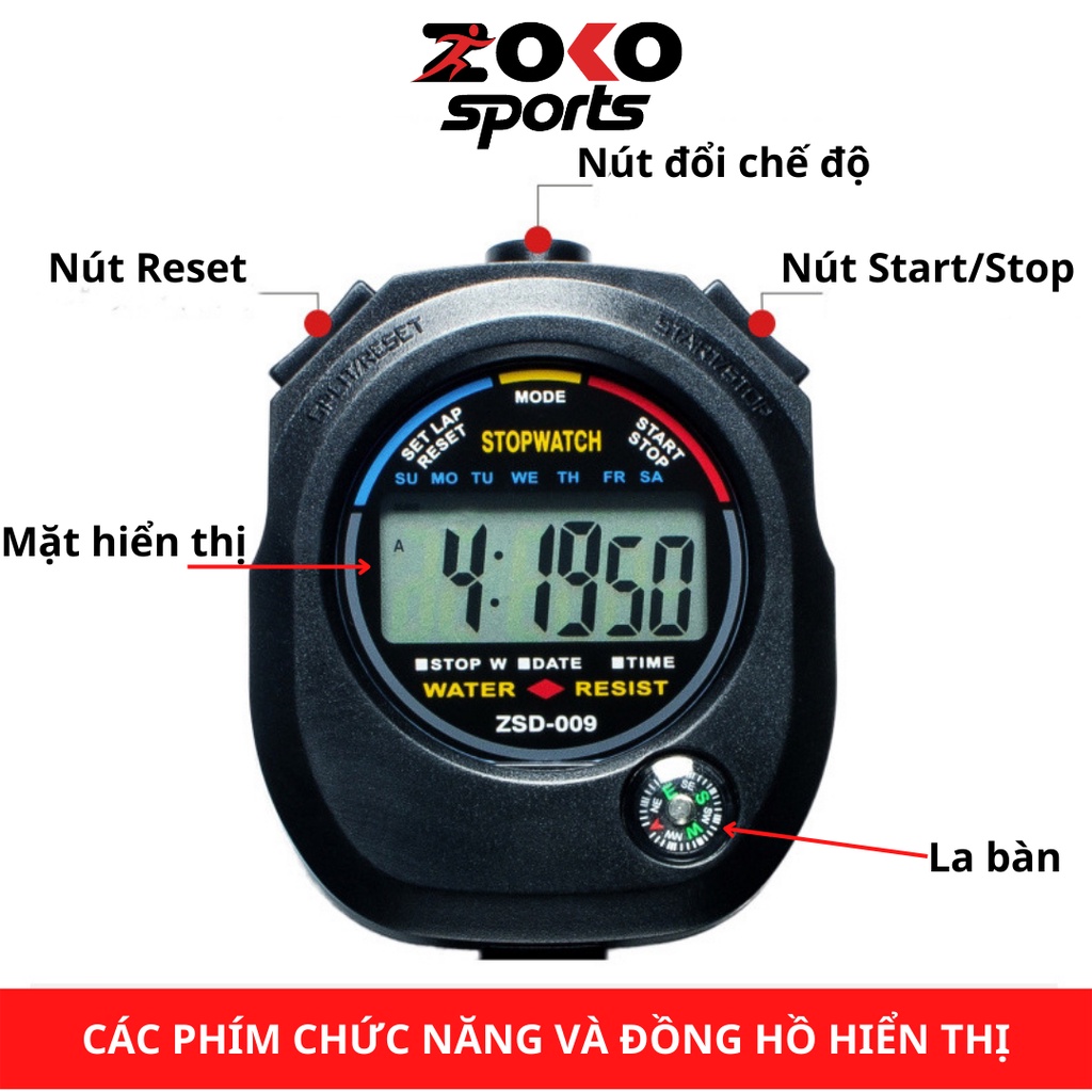 Đồng hồ bấm giây XL 009B có các phím chức năng hiển thị thông minh
