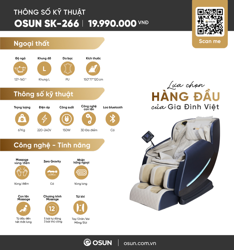 Thông số kỹ thuật của ghế  massage toàn thân OSUN SK-266