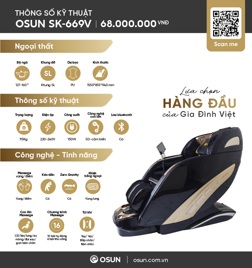 Thông số kỹ thuật của ghế massage toàn thân OSUN SK-669V