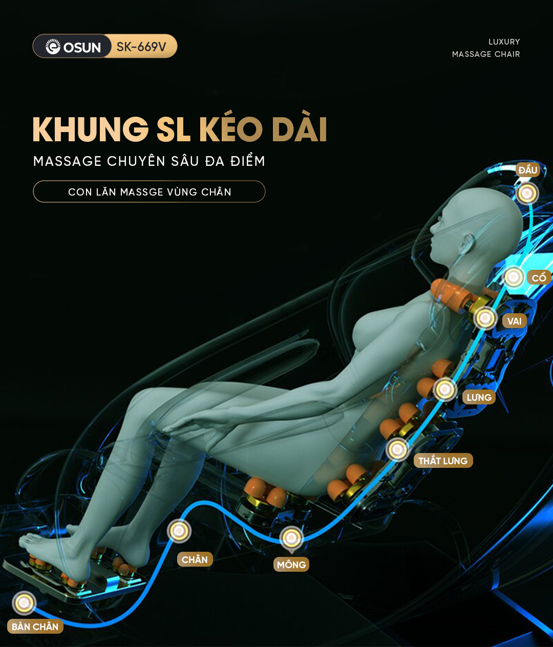 Thiết kế khung SL bền bỉ của ghế Massage Toàn Thân OSUN SK-669V