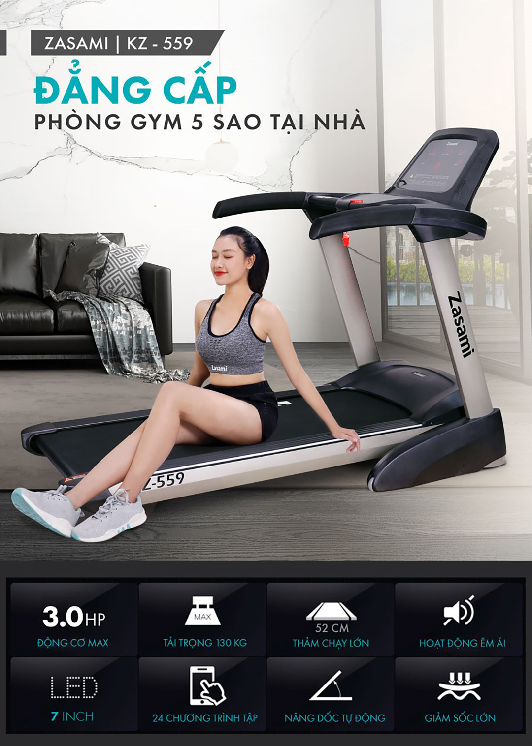 Máy chạy bộ đa năng Zasami KZ-559 đẳng cấp phòng gym 5 sao