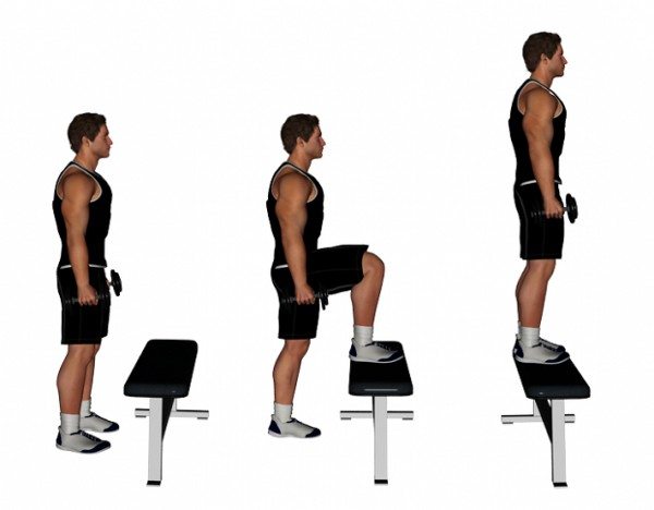 Bài tập cầm tạ đơn bước trên bục - Dumbbell Step Ups
