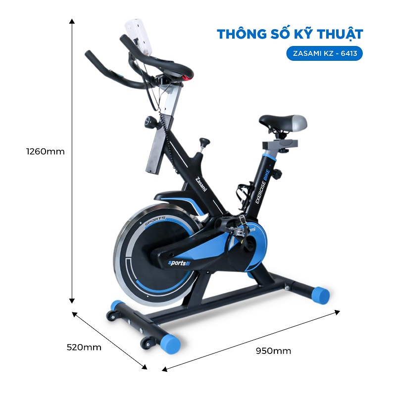 Hình ảnh thông số kỹ thuật của xe đạp tập thể dục Zasami KZ-6413 chính hãng