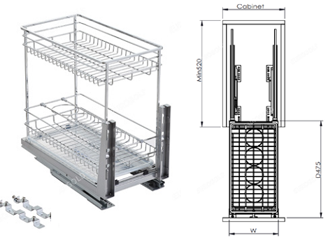 Giá gia vị inox SUS304 nan vuông ray giảm chấn eurogold ERO304