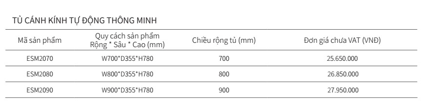 Tủ cánh kính tự động thông minh Eurogold ESM2070/ESM2080/ESM2090