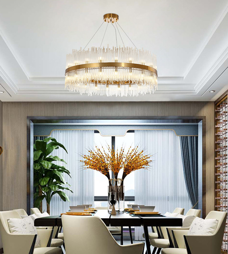 Đèn chùm pha lê tròn ống thủy tinh hiện đại