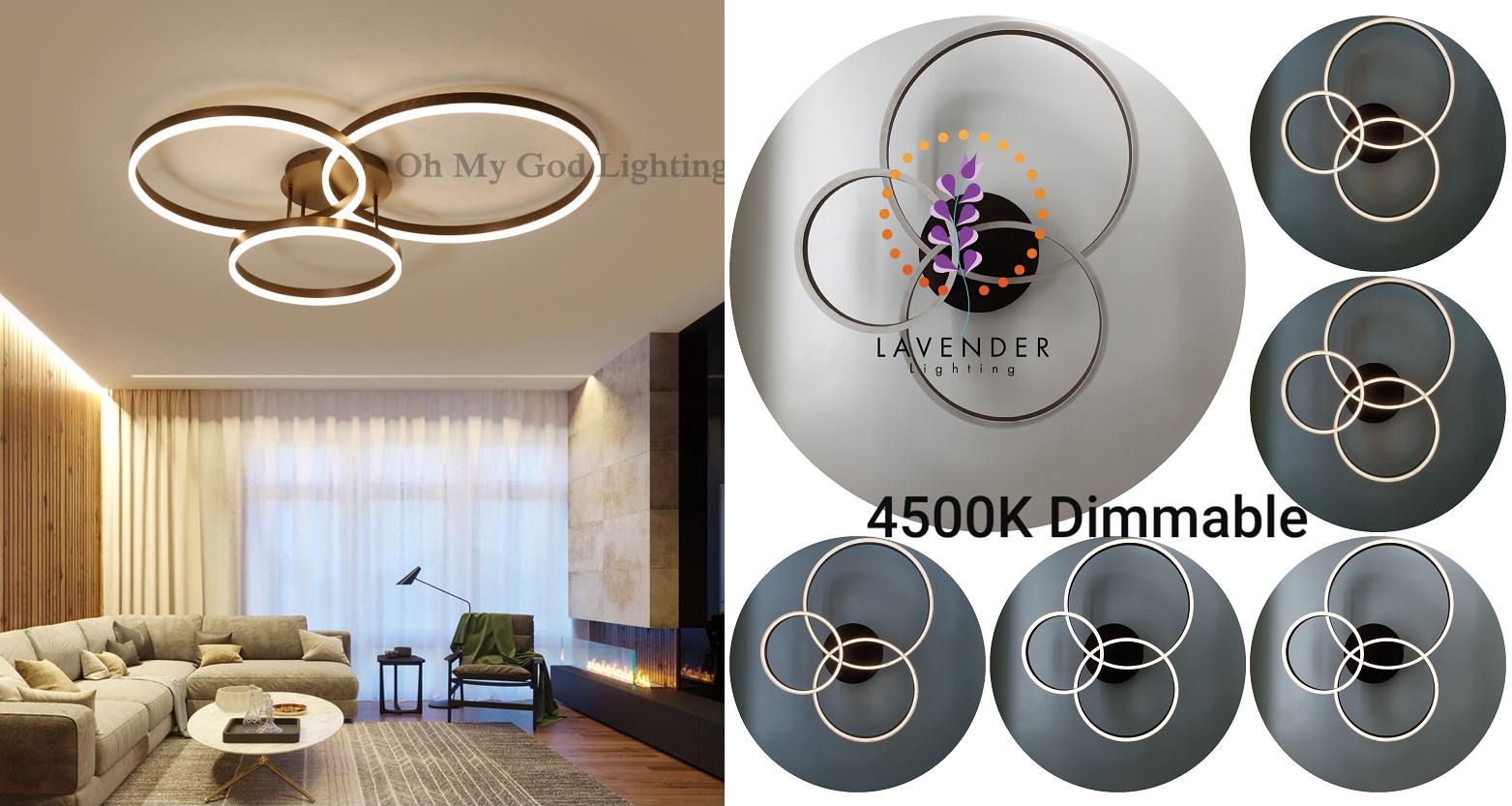 Đèn LED mâm Dimmer 3 vòng tròn