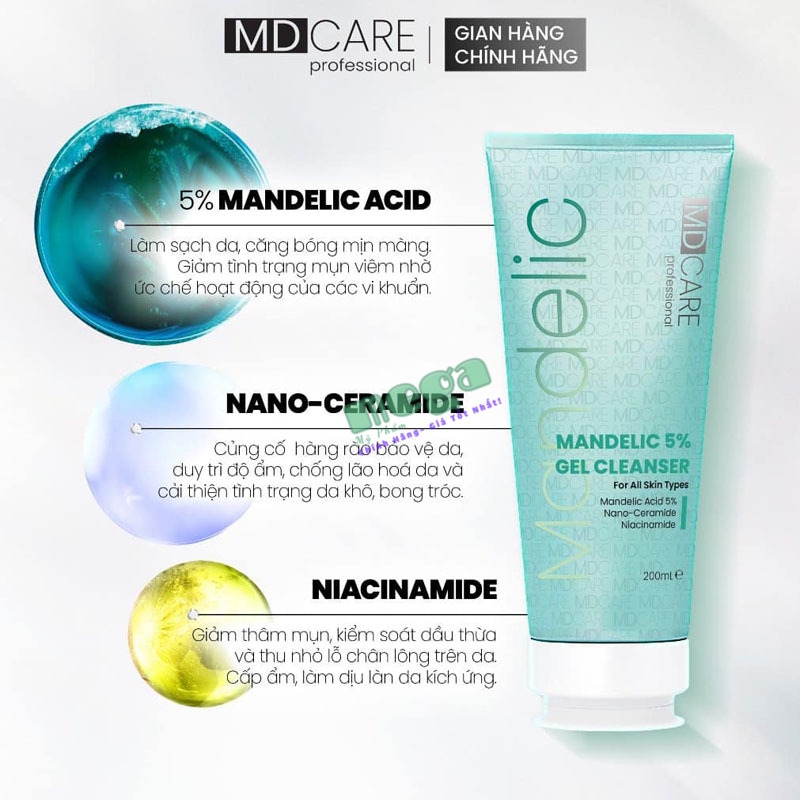 Sữa Rửa Mặt MD CARE Mandelic Acid 5% Gel Cleanser