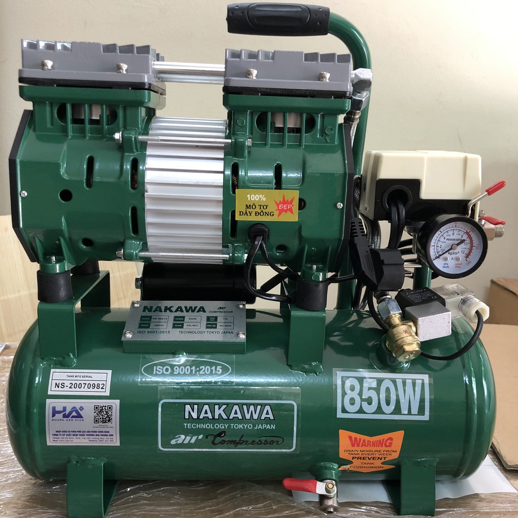 Máy Nén Khí Không Dầu Nakawa 850W 12L NK 800/12