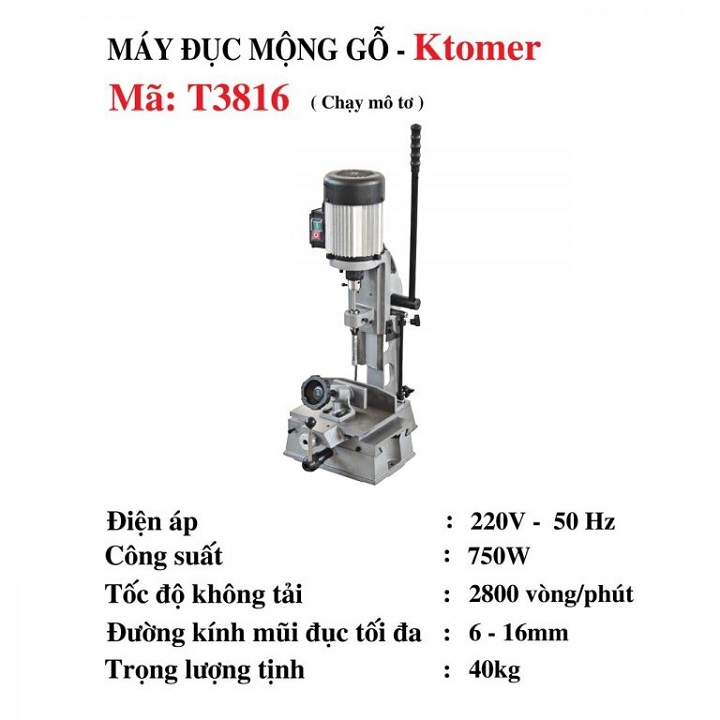 Máy Đục Mộng Gỗ Ktomer 750W T3816 3