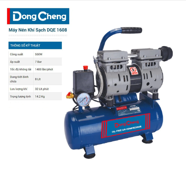 Máy Nén Khí Không Dầu Dongcheng DQE1608 550W 8L