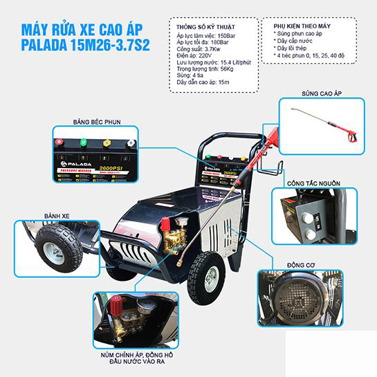 Máy Rửa Xe Cao Áp 3.7Kw Palada 15M26-3.7S2 4