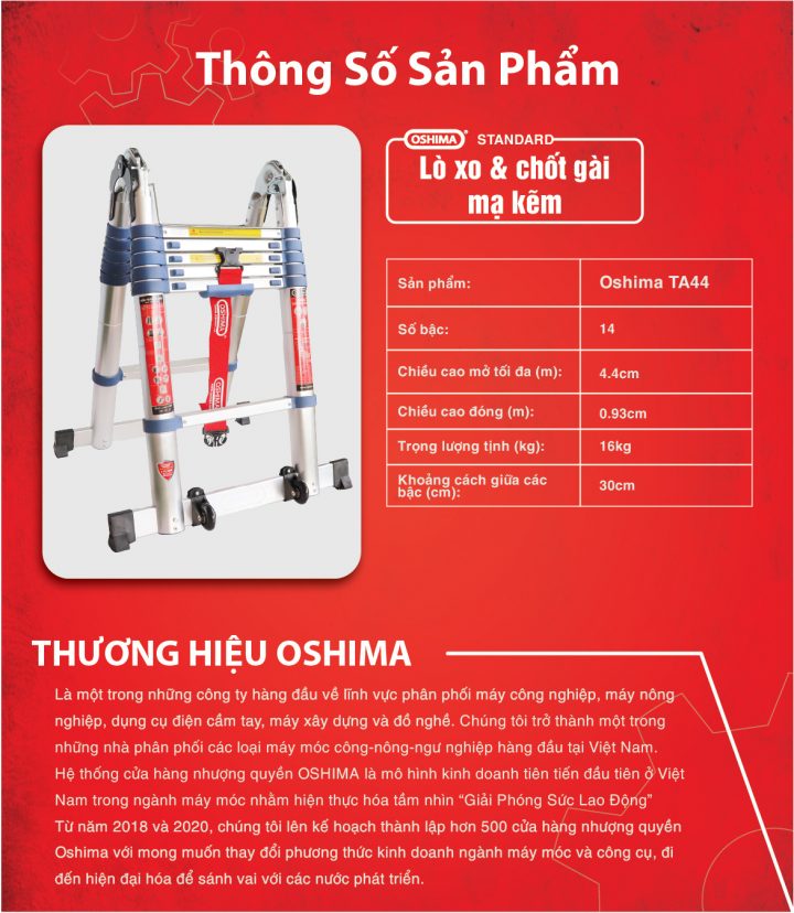 Thang Nhôm Rút Đôi Oshima TA-44