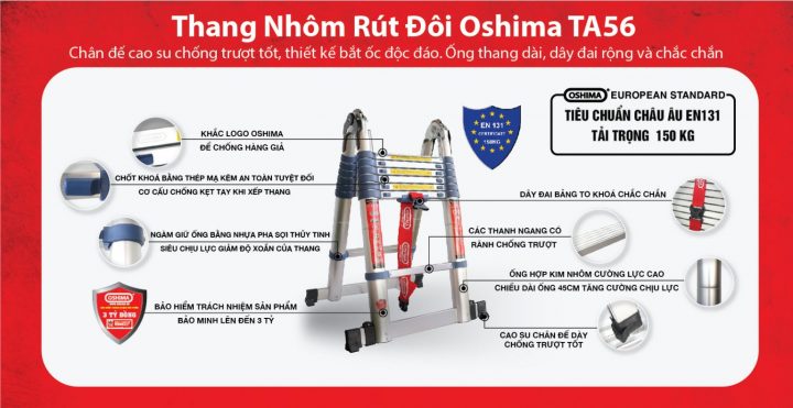 Thang Nhôm Rút Đôi Oshima TA-56