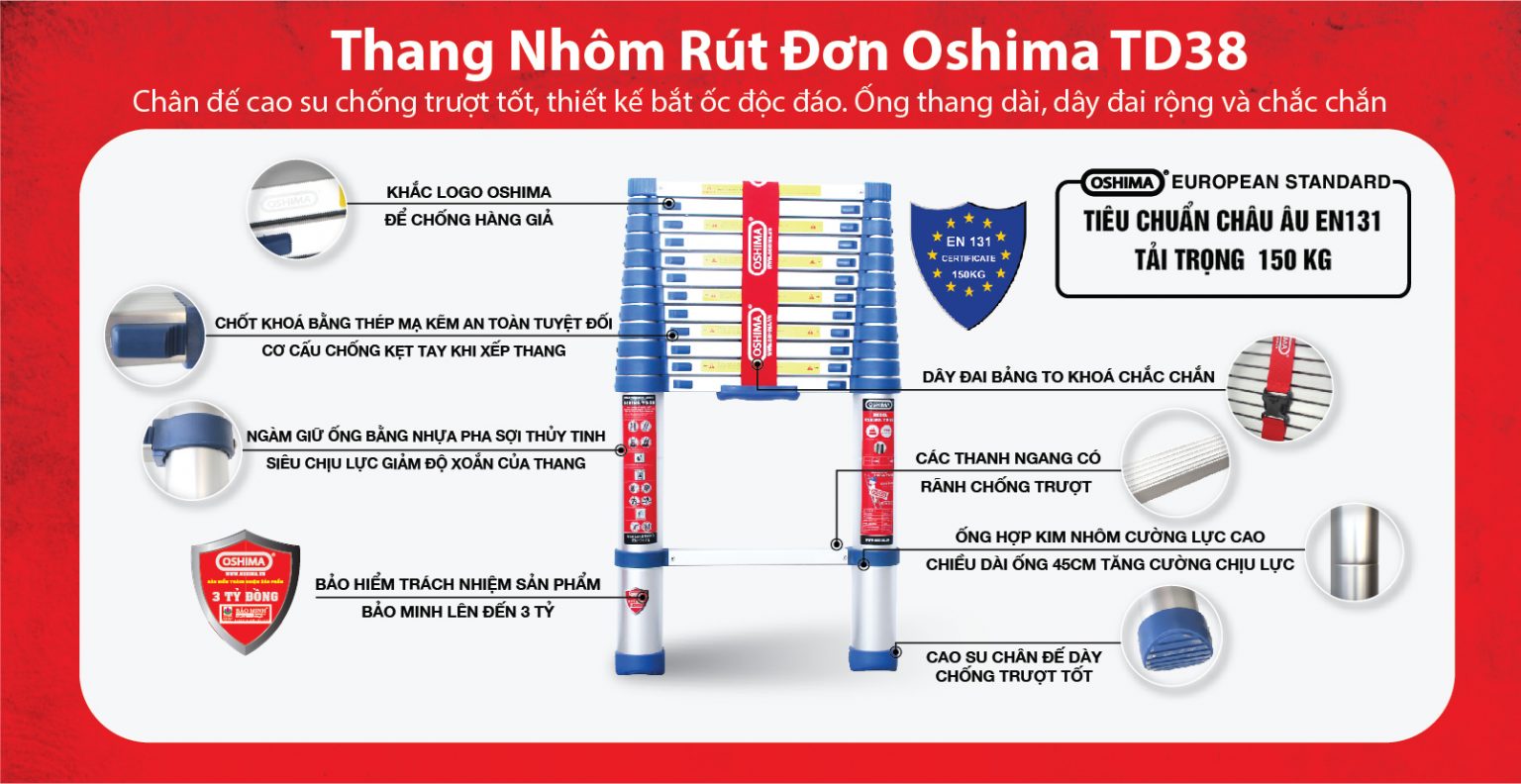 Thang Nhôm Rút Đơn Oshima TD38