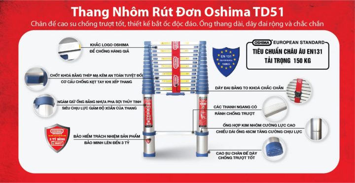 Thang Nhôm Rút Đôi Oshima TA-38