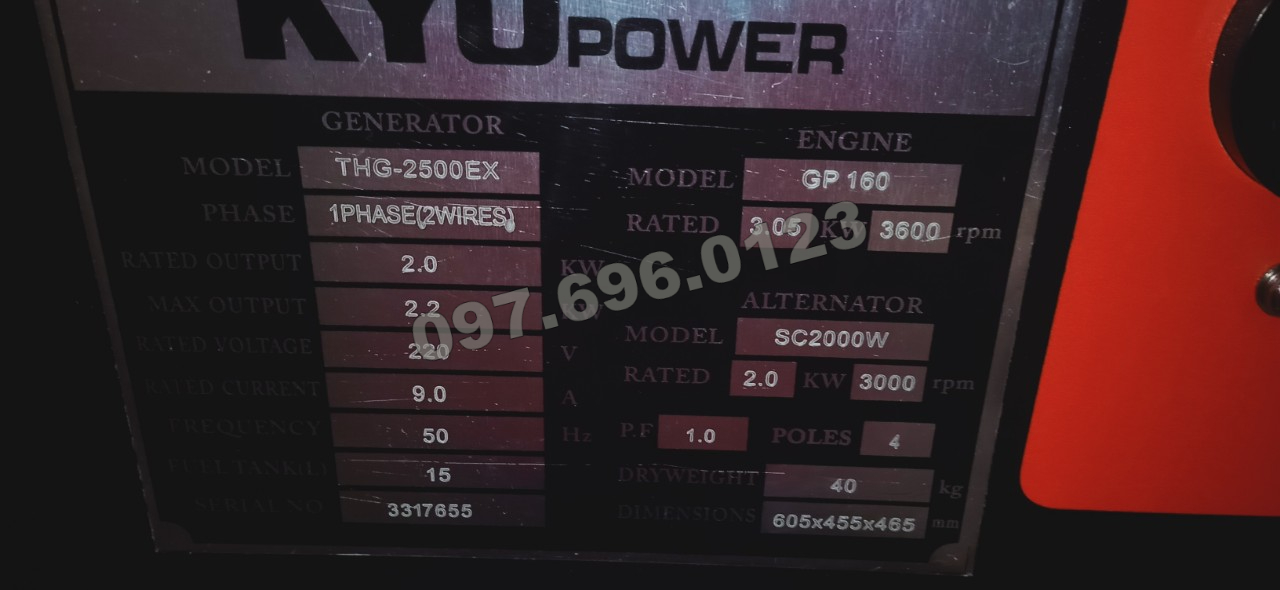Máy Phát Điện Chạy Xăng 2KVA Honda Kyo Power THG2500EX