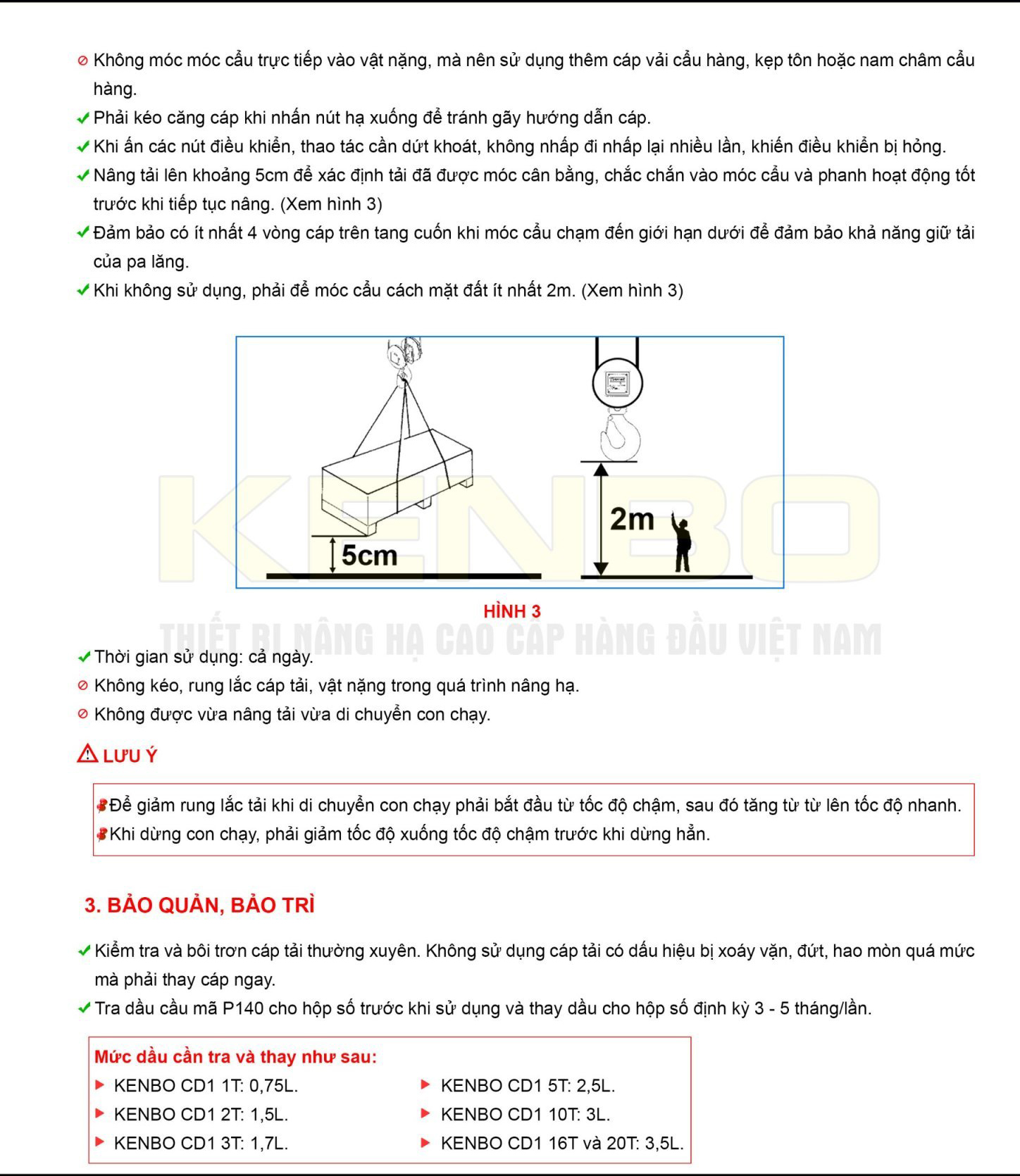 Pa Lăng Cáp Điện Kenbo CD 1 Tấn 18 Mét