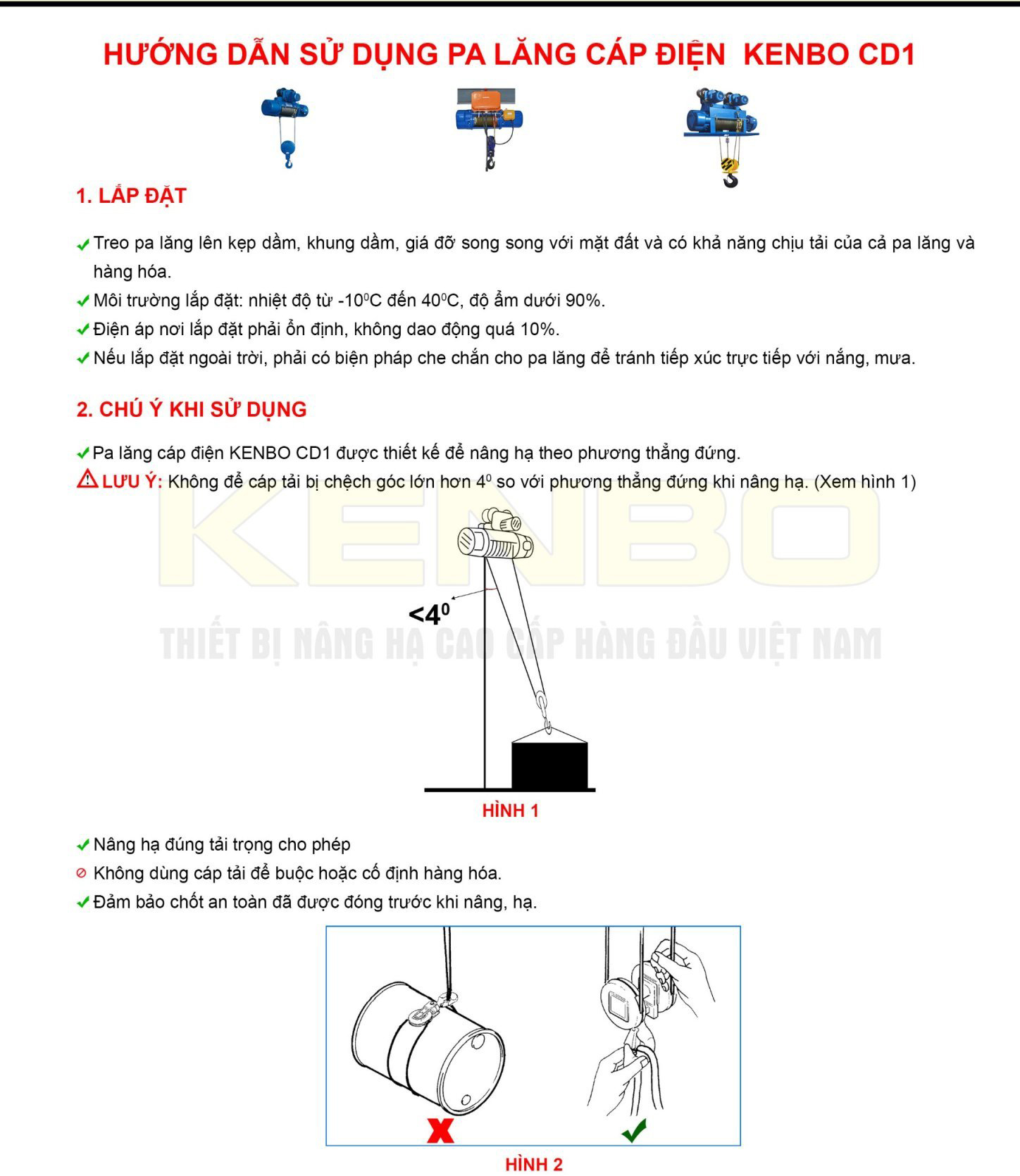 Pa Lăng Cáp Điện Kenbo CD 3 Tấn 24 Mét