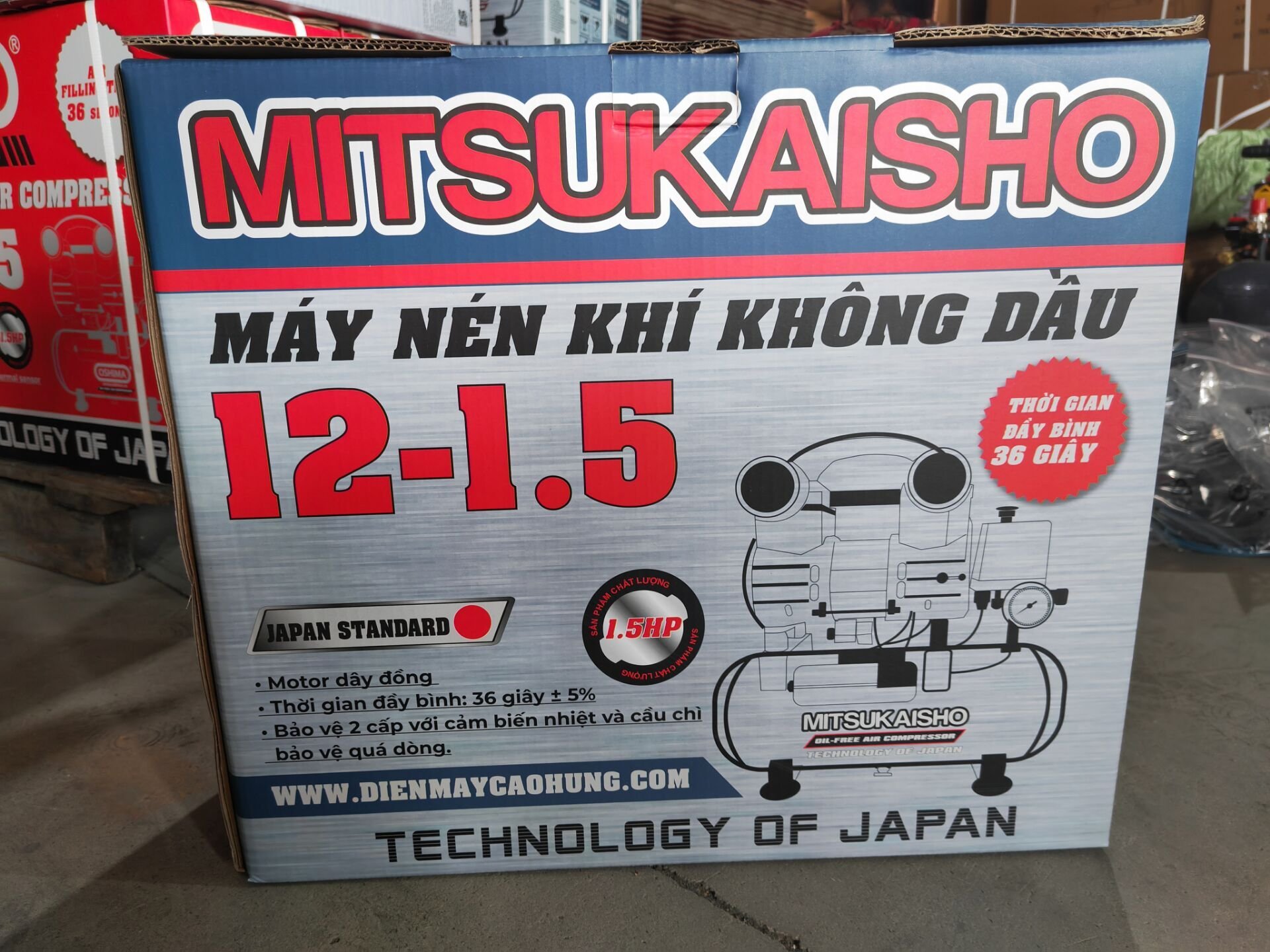 Máy Nén Khí Không Dầu Mitsukaisho 1.5HP 12L