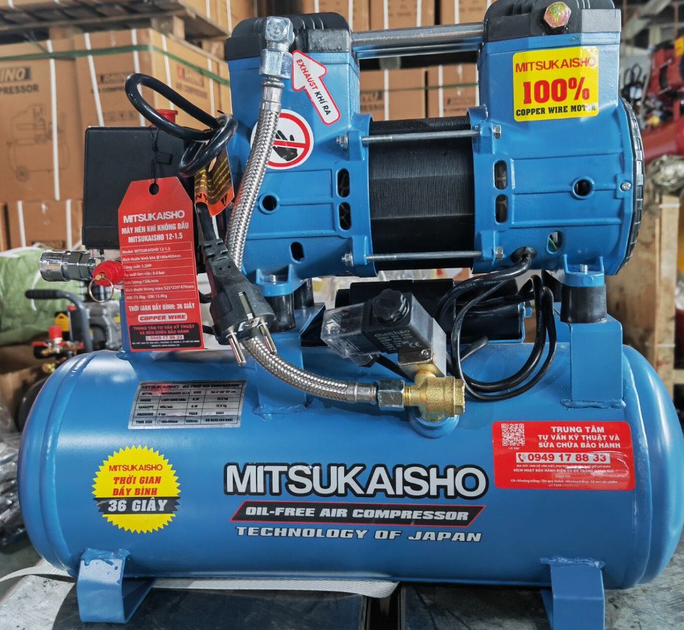 Máy Nén Khí Không Dầu Mitsukaisho 1.5HP 12L