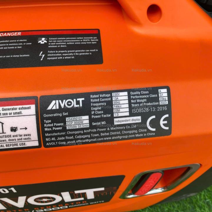 Máy Phát Điện Chạy Xăng 3Kw Aivolt VS4350101 Inverter Siêu Cách Âm