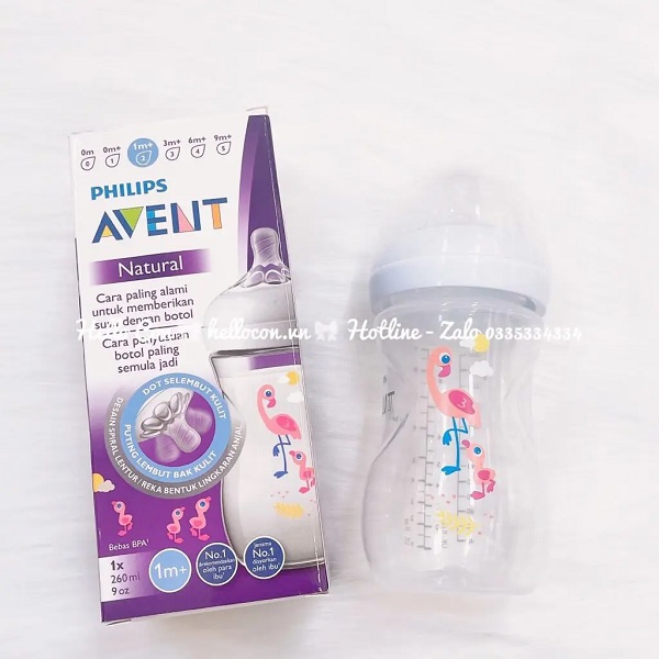 Bình Avent họa tiết Flamingo và Hippo 260ml