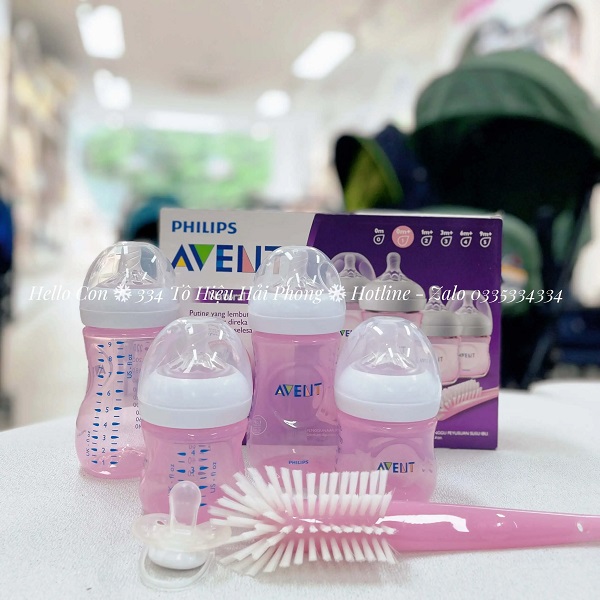 Set bình sữa Avent 6 món núm ti MPTH (màu xanh, màu hồng)
