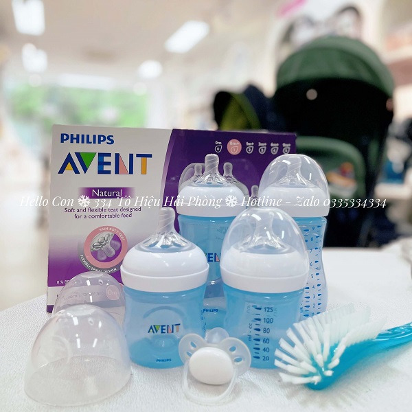 Set bình sữa Avent 6 món núm ti MPTH (màu xanh, màu hồng)