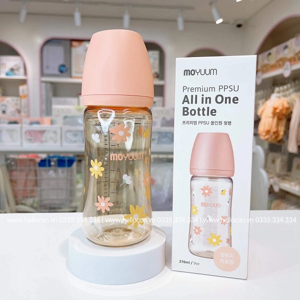 Bình sữa Moyuum hoạ tiết hoa chính hãng Hàn Quốc 170ml và 270ml