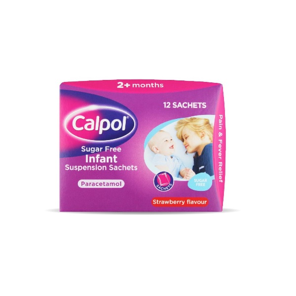 Hạ sốt Calpol cho trẻ trên 2 tháng tuổi vị dâu (hộp 12 gói)