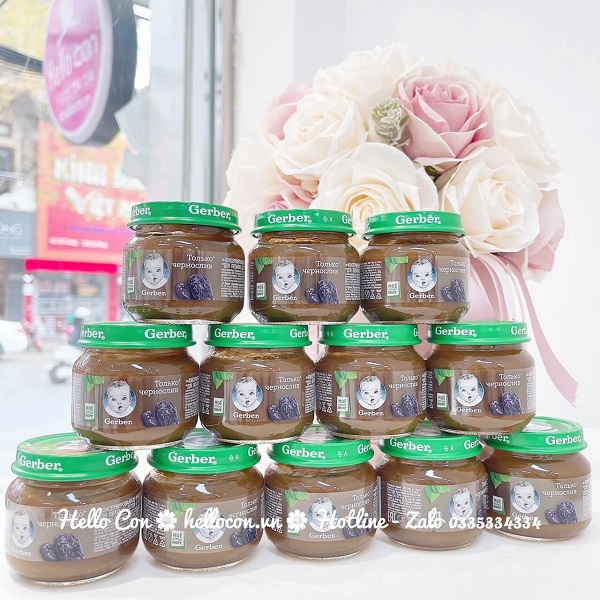 Mận đen nghiền Gerber Nga trị táo bón cho bé 4 tháng
