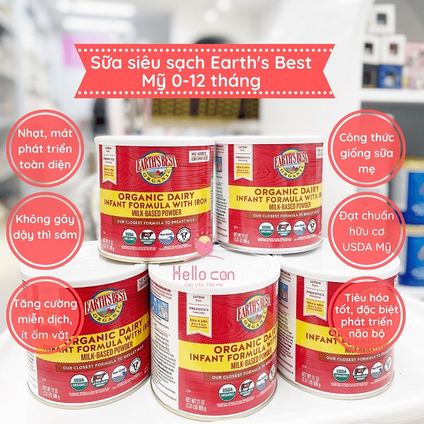 Sữa Earth's Best đỏ cho trẻ 0-12 tháng tuổi chứa nhiều chất dinh dưỡng cần thiết cho bé