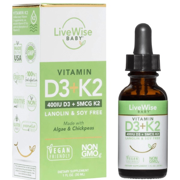 Vitamin D3K2 LiveWise 400IU hữu cơ cho trẻ sơ sinh