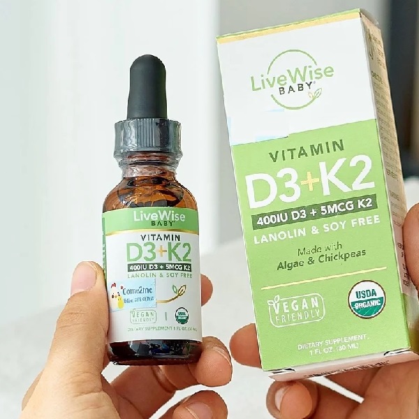 Vitamin D3K2 LiveWise 400IU hữu cơ cho trẻ sơ sinh