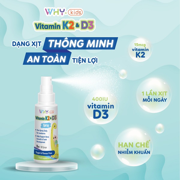 Vitamin D3 K2 Why-Kids dạng xịt 15ml cho trẻ từ sơ sinh