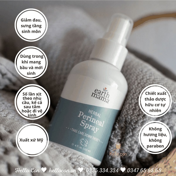 Review xịt giảm đau tầng sinh môn Earth Mama 120ml của Mỹ chi tiết