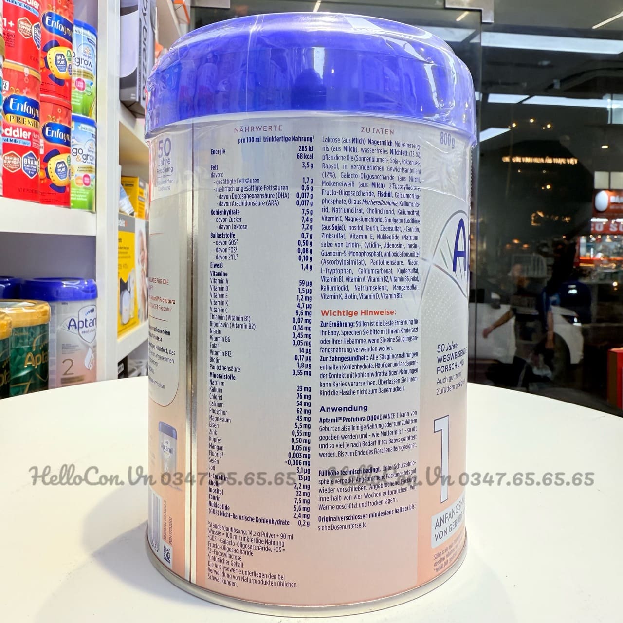 Ảnh thành phần và dinh dưỡng sữa Aptamil Đức số 1