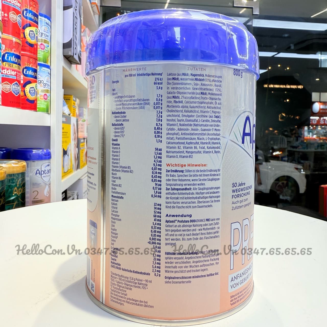 Ảnh thành phần và dinh dưỡng sữa Aptamil Đức Pre