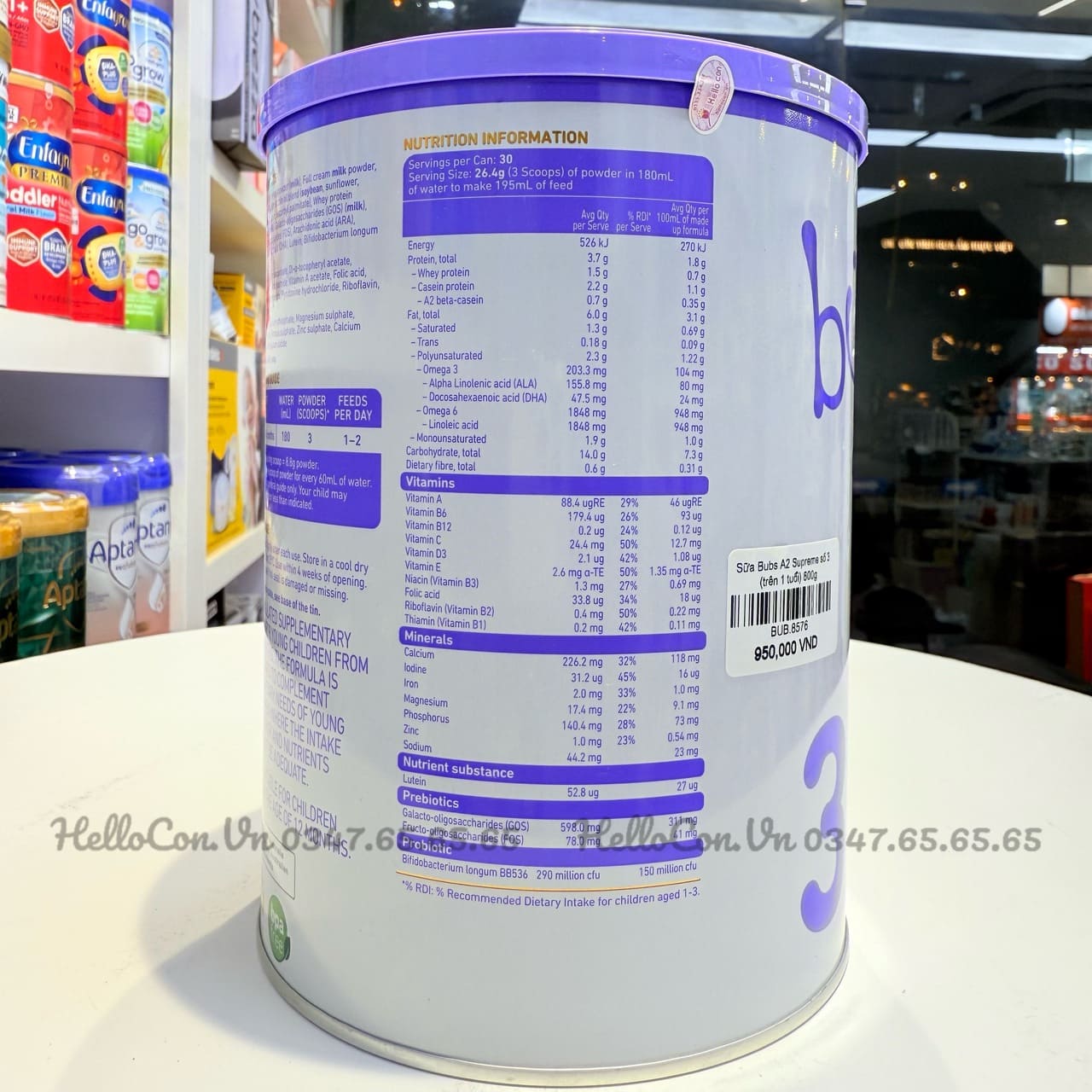 Ảnh thành phần dinh dưỡng cửa Sữa Bubs Supreme Số 3