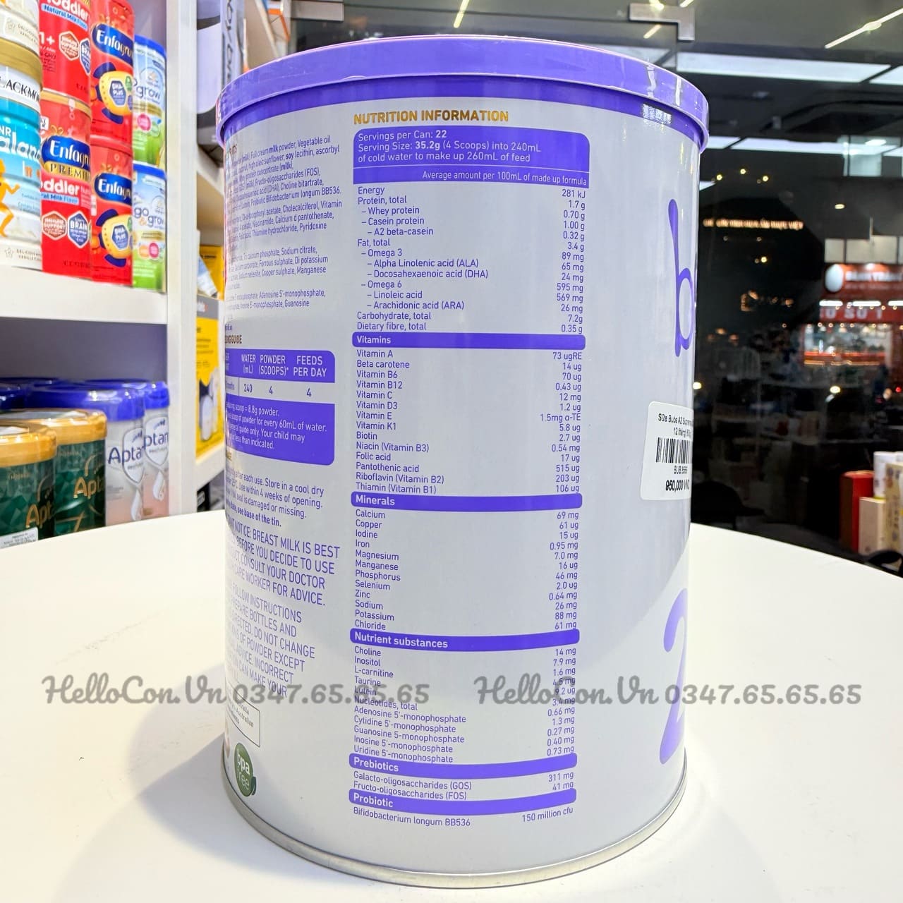 Ảnh thành phần dinh dưỡng cửa Sữa Bubs Supreme Số 2