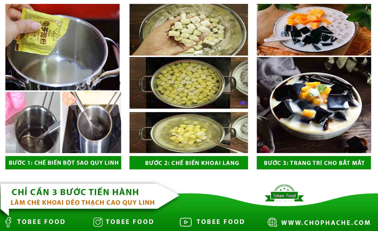 cashc làm chè khoai dẻo bằng thạch cao quy linh